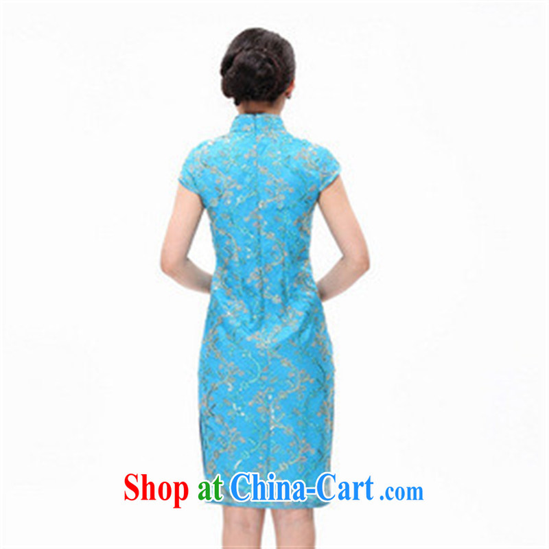 2014 new cultivating short-sleeved qipao improved retro dresses lace cheongsam dress wedding dress blue M, health concerns (Rvie .), and shopping on the Internet