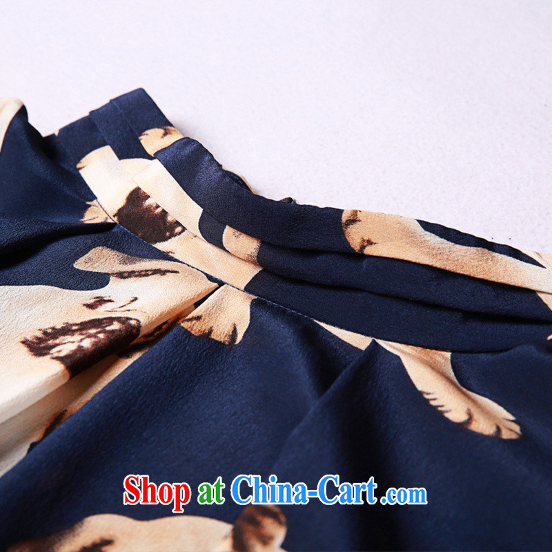 Qin Qing store women in Europe and the 2015 spring and summer, New T-shirt, Ms. Shar Pei 3 D stamp silk shirt explosions, blue XL, GENYARD, online shopping