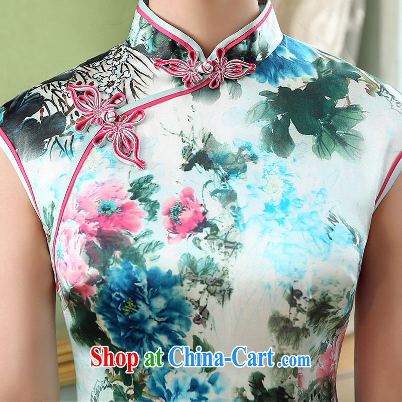 The CYD HO Kwun Tong' drunken Peony 2015 summer high quality Silk Cheongsam retro sauna Silk Cheongsam improved QD 5315 XXL suit, Sau looked Tang, shopping on the Internet