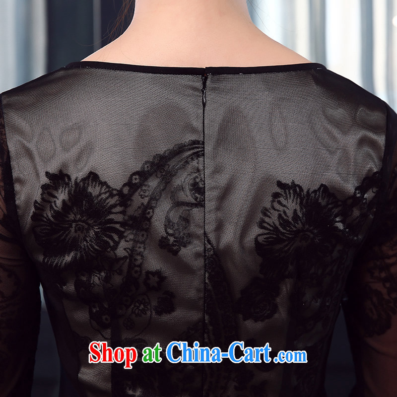 The CYD HO Kwun Tong' Silence of the night lace flocking in qipao cuff summer 2015 new retro dresses KD 5336 black XXL, Su-koon Tang, and shopping on the Internet