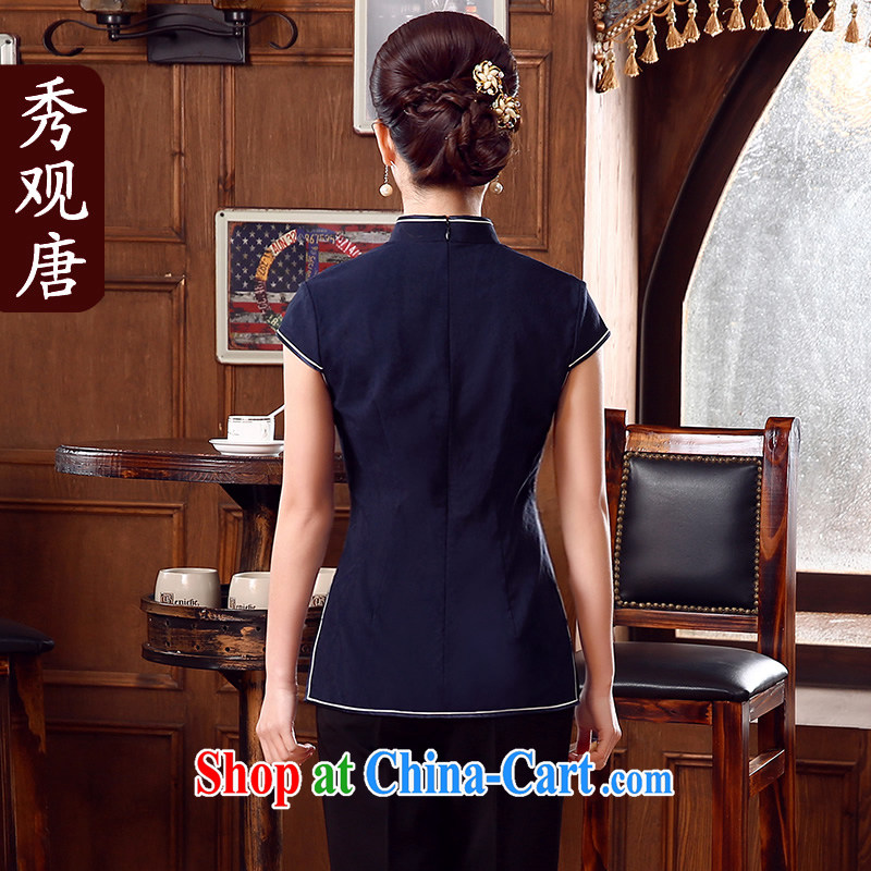 The CYD HO Kwun Tong' Arran summer 2015 new Chinese qipao Ms. T-shirt Chinese improved female TD 5332 dark blue XXL, Sau looked Tang, shopping on the Internet