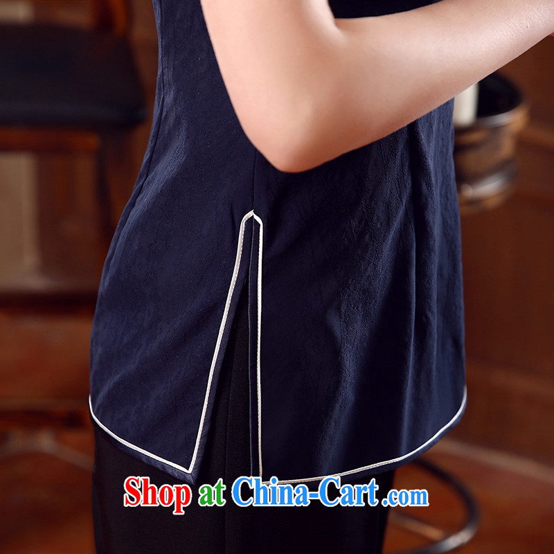 The CYD HO Kwun Tong' Arran summer 2015 new Chinese qipao Ms. T-shirt Chinese improved female TD 5332 dark blue XXL, Sau looked Tang, shopping on the Internet