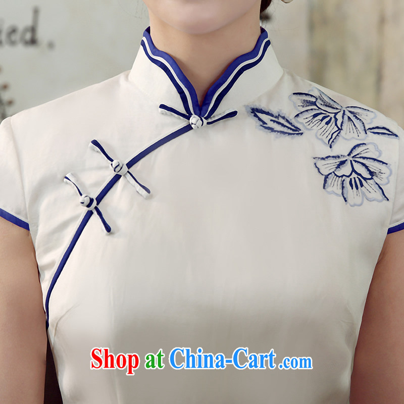 The CYD HO Kwun Tong' butterfly flower Land Day, the embroidery cheongsam summer 2015 new improved stylish dresses skirts QD 5305 white L, Sau looked Tang, shopping on the Internet