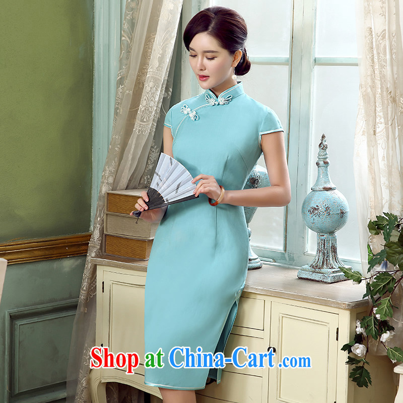 The CYD HO Kwun Tong' stunning days 2015 summer new pixel color cotton the cheongsam retro improved linen dresses QD 5319 blue XL, Sau looked Tang, shopping on the Internet