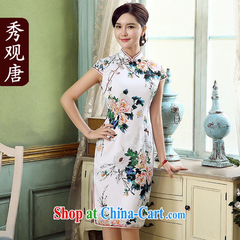 The CYD HO Kwun Tong' Peony exchange 2015 new stamp cheongsam dress summer improved stylish retro dresses QD 5311 fancy XXL