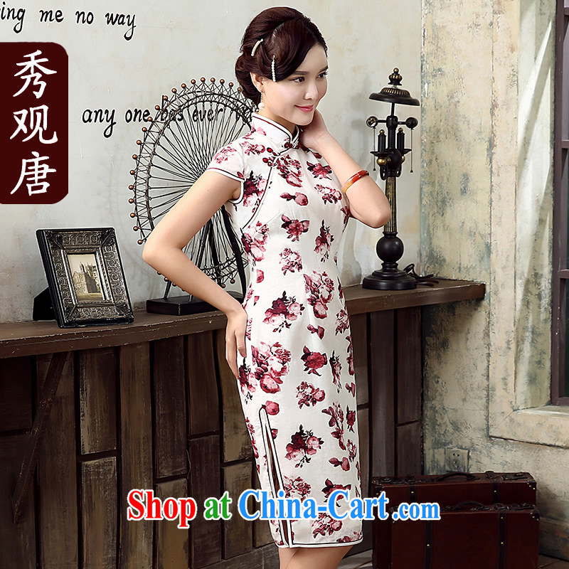 The CYD HO Kwun Tong' first fall 2015 summer new cotton the cheongsam retro stamp improved fashion cheongsam QD 5302 red XXL, Sau looked Tang, shopping on the Internet