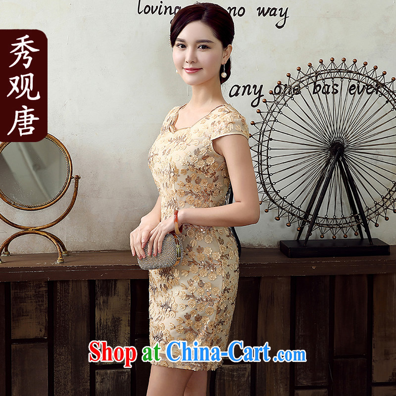 The CYD HO Kwun Tong' love / Summer 2015 new retro women's clothing dresses improved fashion cheongsam dress KD 5149 apricot L Sau looked Tang, shopping on the Internet
