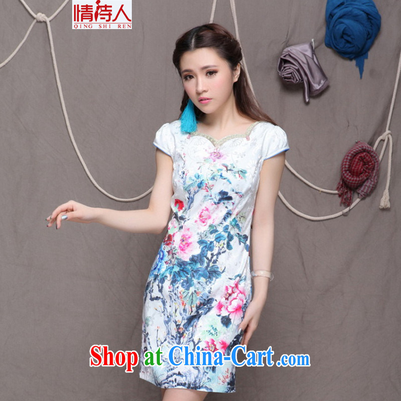and poet 2015 China wind National wind improved stylish commuter Sau San video thin cheongsam FF 9904 white M, poet (QING SHI REN), online shopping