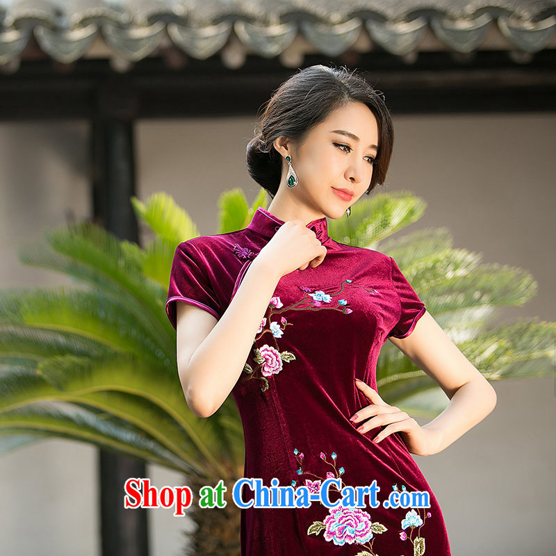 The cross-sectoral Elizabeth cloud 2015 new embroidered improved daily outfit velour in replica older cheongsam dress cheongsam dress ZA 074 deep red 2 XL, cross-sectoral, Elizabeth, and shopping on the Internet