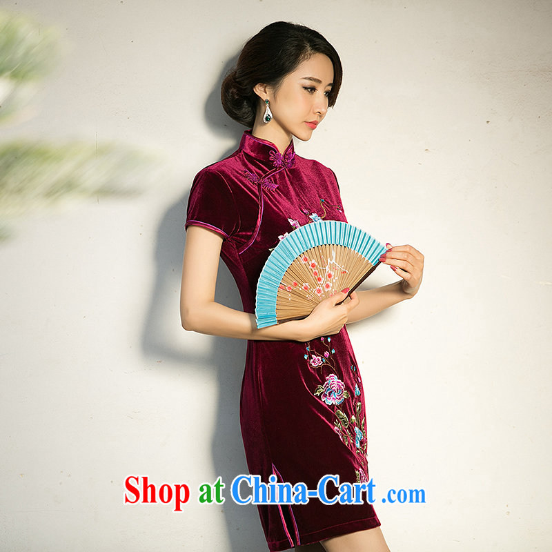 The cross-sectoral Elizabeth cloud 2015 new embroidered improved daily outfit velour in replica older cheongsam dress cheongsam dress ZA 074 deep red 2 XL, cross-sectoral, Elizabeth, and shopping on the Internet