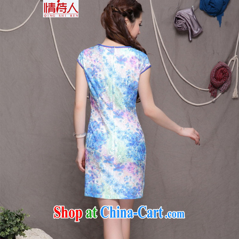 and poet 2015 China wind stylish Ethnic Wind and refined improved cheongsam dress elegance FF 9905 blue L, poet (QING SHI REN), online shopping