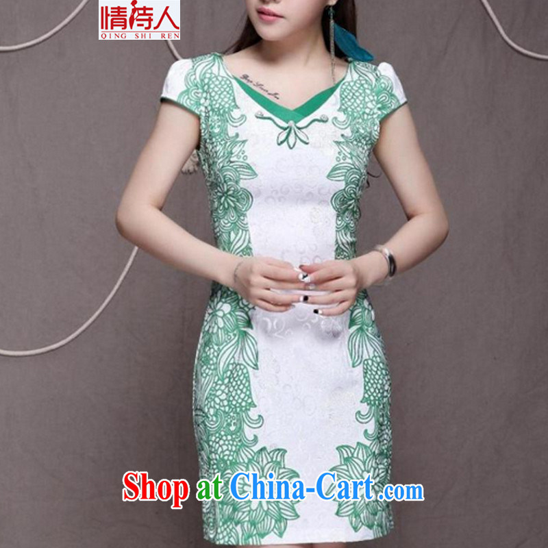 and poet 2015 high-end Ethnic Wind stylish Chinese qipao dress retro beauty graphics thin cheongsam FF 9912 green XXL