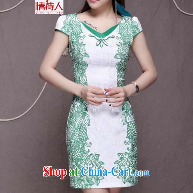 and poet 2015 high-end Ethnic Wind and stylish Chinese qipao dress retro beauty graphics thin cheongsam FF 9912 green XXL, poet (QING SHI REN), online shopping