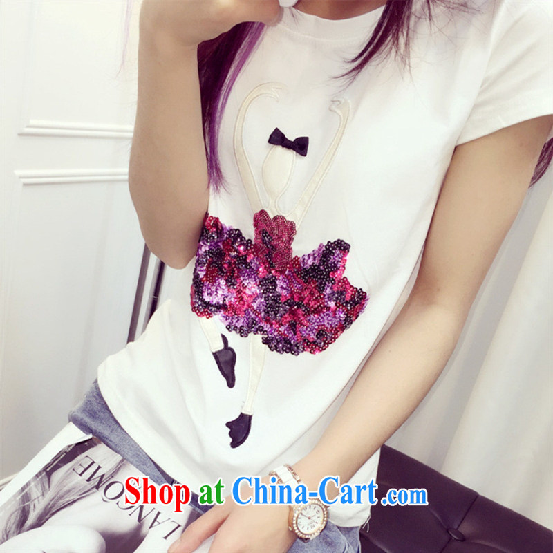 Ya-ting store the European site 2015 summer girls with new ballet girls, short-sleeved stylish 100 ground T pension white L, blue rain bow, and shopping on the Internet
