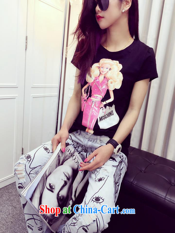 Ya-ting store European site 2015 summer new female cartoon pattern Barbie doll fashion 100 ground short-sleeve shirt T white L pictures, price, brand platters! Elections are good character, the national distribution, so why buy now enjoy more preferential! Health