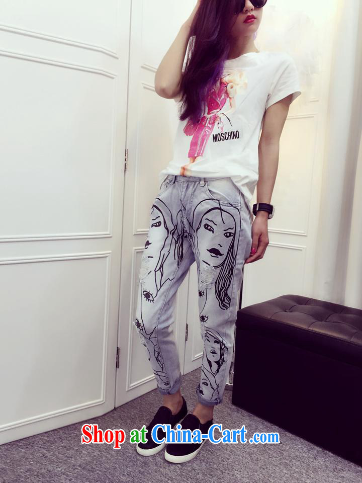 Ya-ting store European site 2015 summer new female cartoon pattern Barbie doll fashion 100 ground short-sleeve shirt T white L pictures, price, brand platters! Elections are good character, the national distribution, so why buy now enjoy more preferential! Health