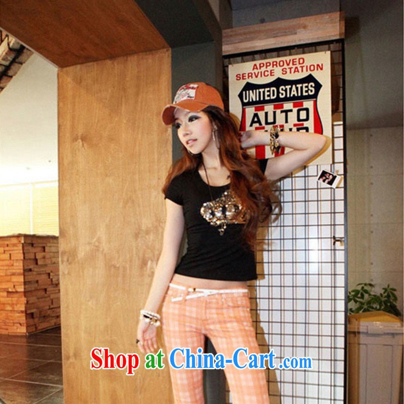 Ya-ting store summer 2015 Women, New Generation, stamp duty, tight short-sleeved sexy solid T pension black L, blue rain bow, and, shopping on the Internet