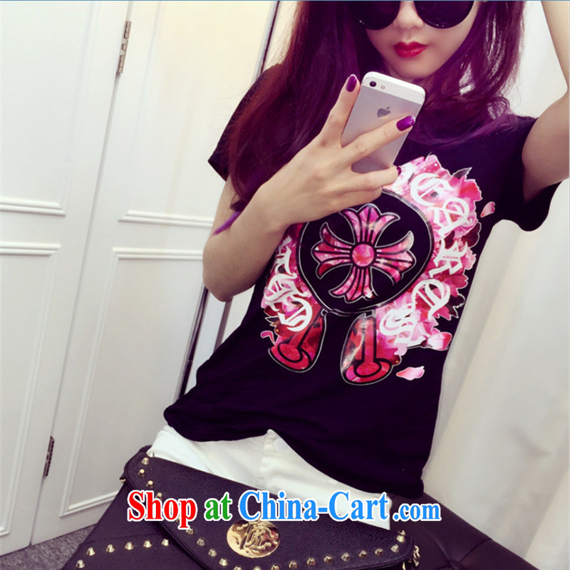 Ya-ting store the European site summer 2015 women with new stamp duty T shirts stylish 100 ground short-sleeved, generation, cotton T black, code, blue rain bow, and shopping on the Internet