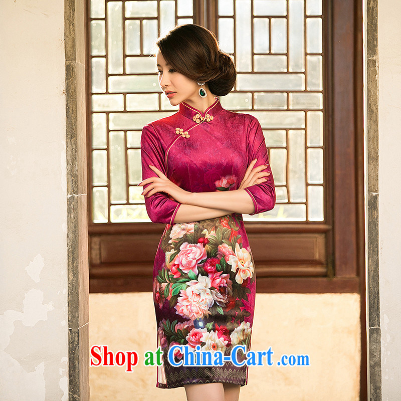 The Yee-SHA-wing 2015 new spring and summer improved cheongsam dress wool, short-sleeved stamp qipao dresses ZA 082 red 2 XL, cross-sectoral, Elizabeth, and shopping on the Internet