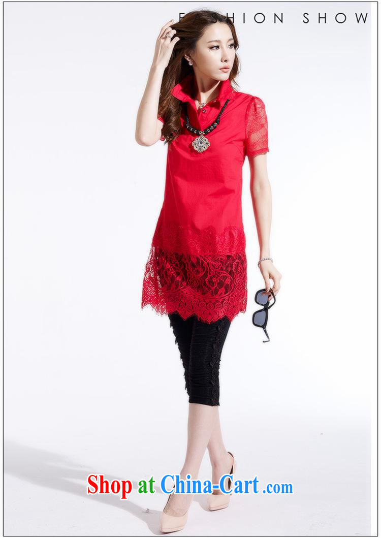 Ya-ting store 2015 summer new Korean fashion 100 in ground long lace stitching over short-sleeved shirt solid T-shirt female Red XL pictures, price, brand platters! Elections are good character, the national distribution, so why buy now enjoy more preferential! Health