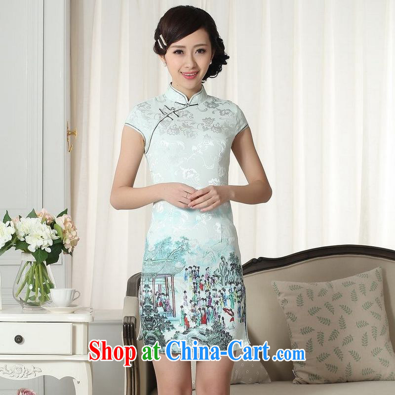 Floor is still building new summer, Lady fashion beauty short Tang with cheongsam dress cotton robes picture color 2 XL
