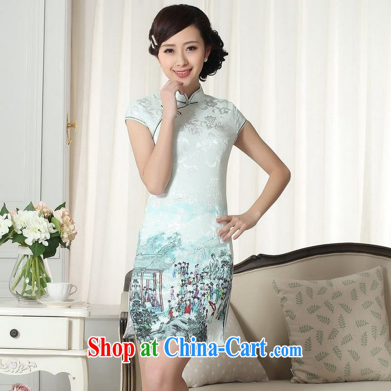 Floor is still building new summer, Lady fashion beauty short Chinese qipao dress cotton robes picture color 2 XL, property is still property, shopping on the Internet