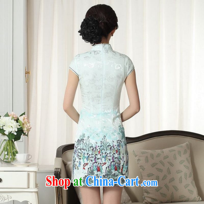 Floor is still building new summer, Lady fashion beauty short Chinese qipao dress cotton robes picture color 2 XL, property is still property, shopping on the Internet
