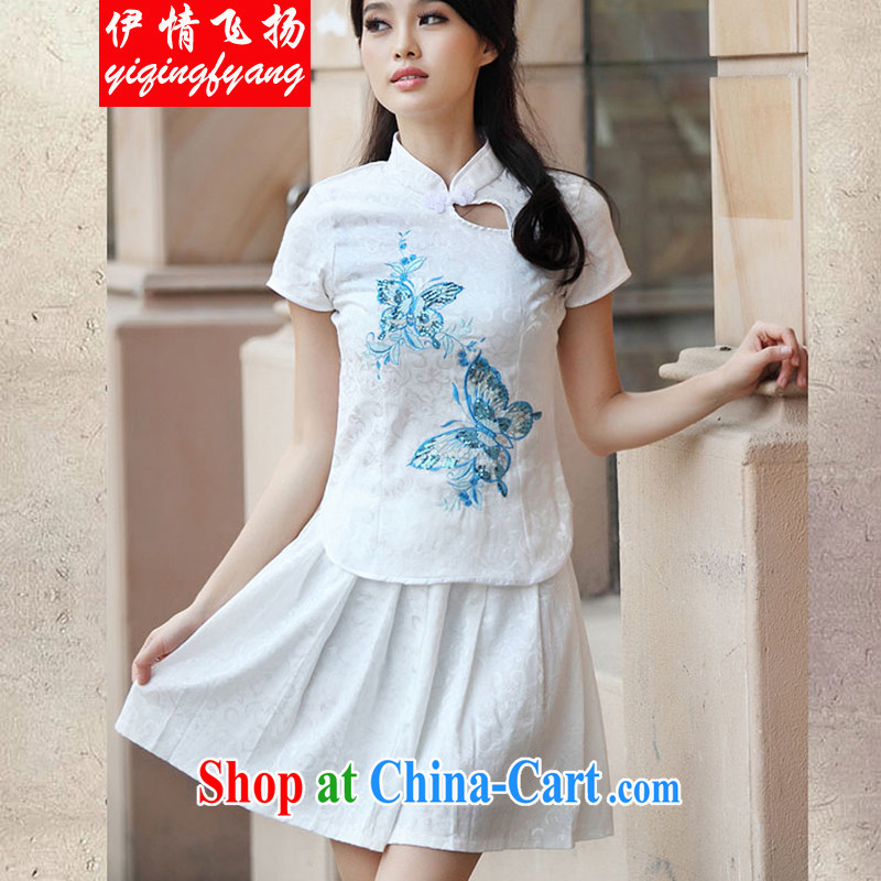 The flies love 2015 summer new dresses, Retro fresh Chinese to Butterfly cheongsam dress JE RA 044 6908 blue XL