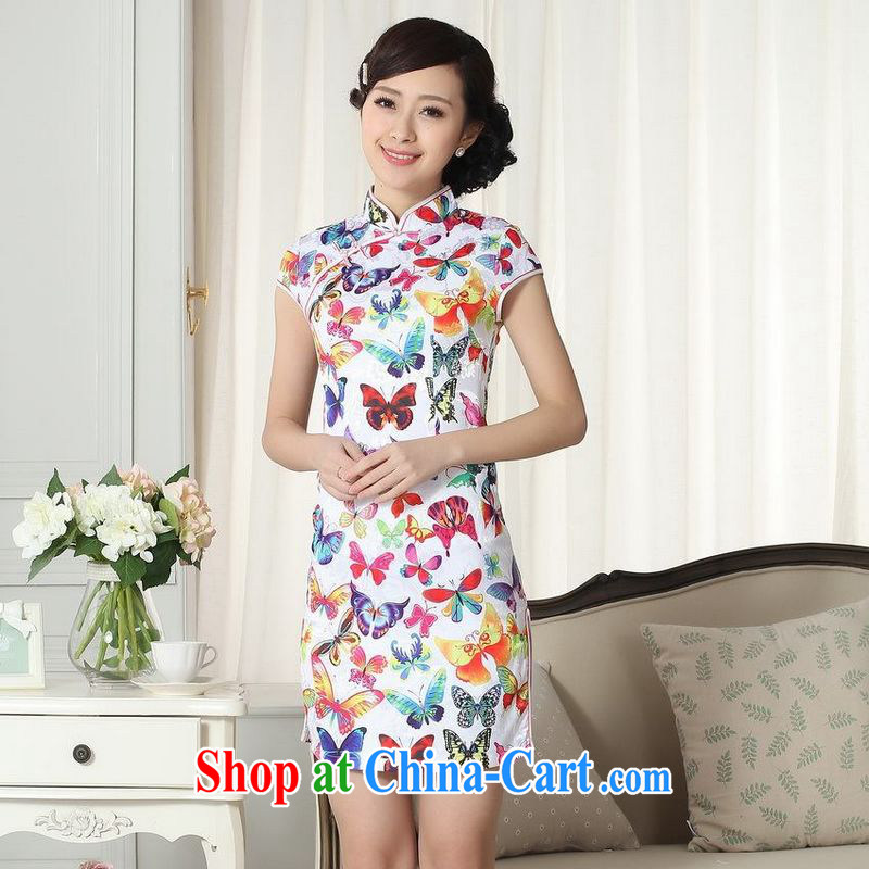 Floor is floor lady stylish jacquard cotton cultivating short cheongsam dress, new Chinese qipao gown picture color 2 XL, floor is floor, shopping on the Internet
