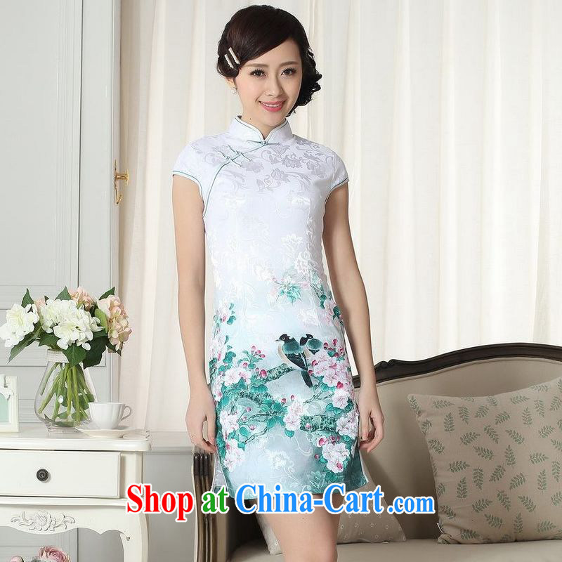 Floor is floor lady stylish jacquard cotton cultivating short cheongsam dress new Chinese qipao gown picture color 2 XL
