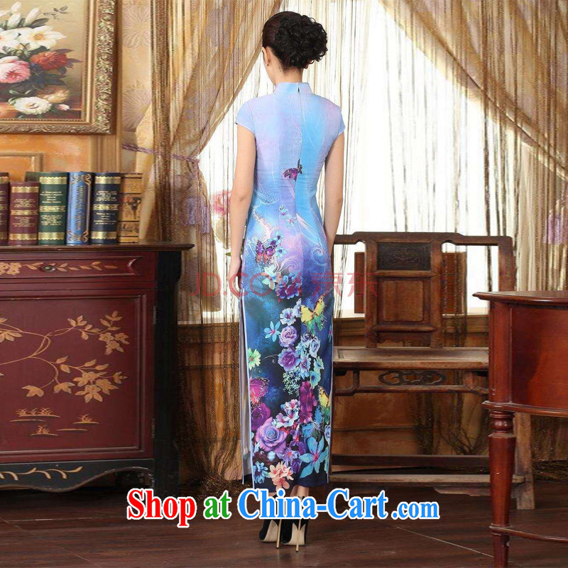 Property is still property, Chinese qipao Diane Fang drops short-sleeved cultivating long double-decker cheongsam light blue 2 XL, floor is floor, shopping on the Internet