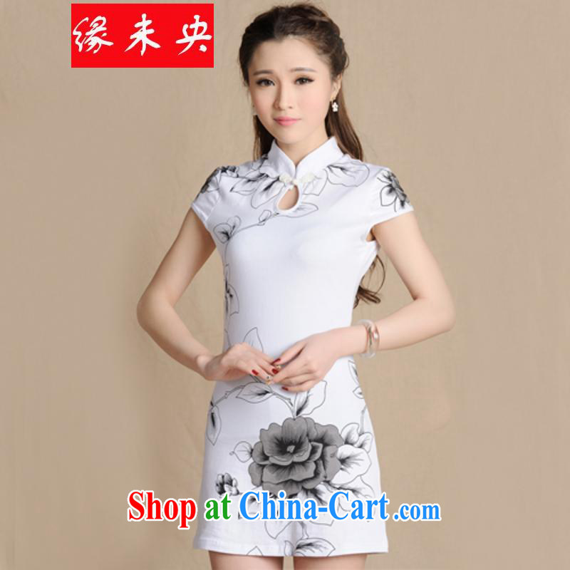 Edge is not the central 2015 new female ethnic wind painting beauty antique dresses cotton C C 531 5907 white XL, leading edge is not central, online shopping