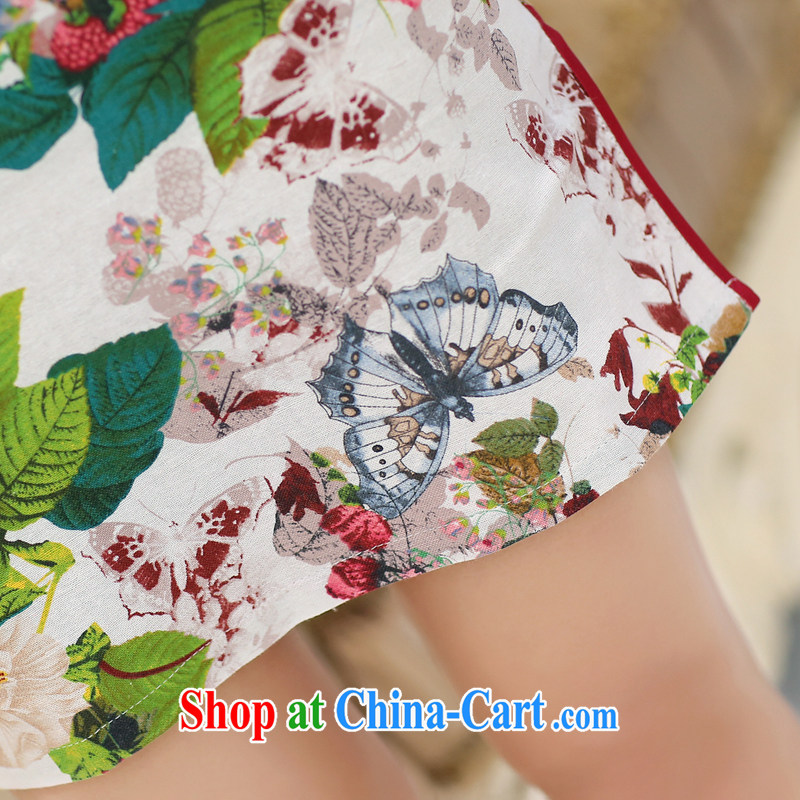 2015 new summer improved stylish cultivating short-sleeved dresses retro floral double-collar jacquard cotton cheongsam dress 985 Butterfly Dance flowers M, Xin Wei era, shopping on the Internet