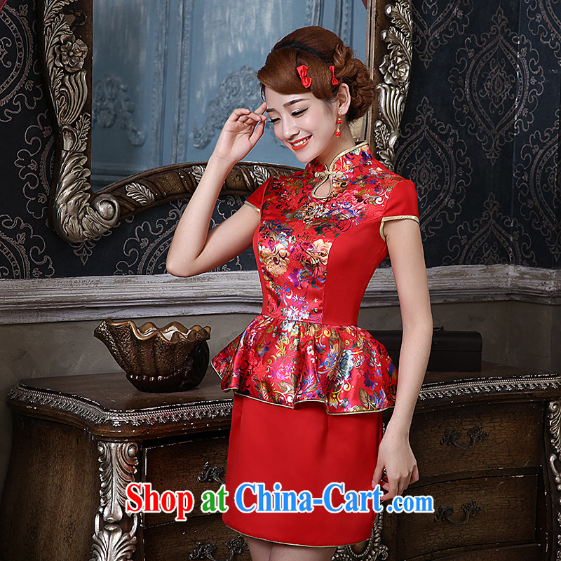 The china yarn new short cheongsam national improved cheongsam beauty package and bride toast dress red back doors welcome dress red stamp S and china yarn, shopping on the Internet