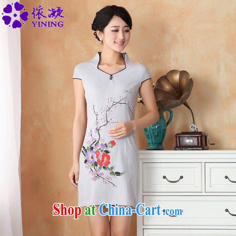 To fuser new female retro ethnic wind improved Chinese qipao, for hand-painted cultivating short-sleeved Chinese cheongsam dress WNS_2396 _ 2 _2 XL