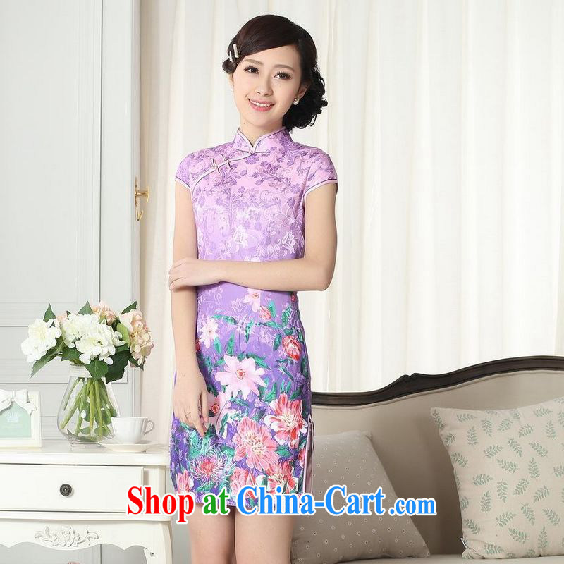Floor is floor lady stylish jacquard cotton cultivating short cheongsam dress new Chinese qipao gown picture color XL, property is still property, shopping on the Internet