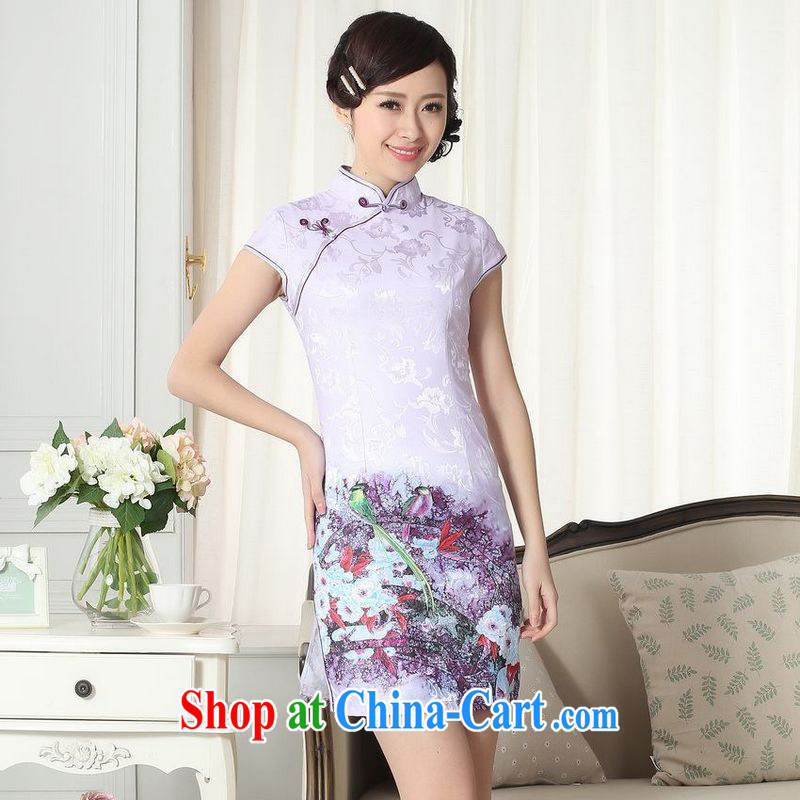 Floor is floor lady stylish jacquard cotton cultivating short cheongsam dress new Chinese qipao gown picture color 2 XL