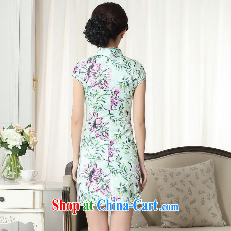 Floor is floor lady stylish jacquard cotton cultivating short cheongsam dress, new Chinese qipao gown picture color 2 XL, floor is floor, shopping on the Internet