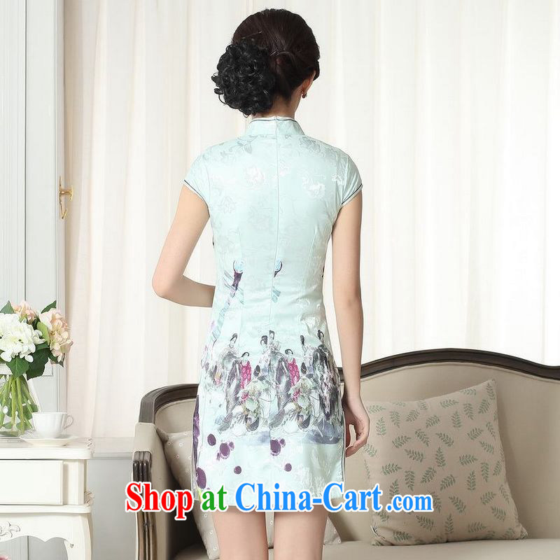 Floor is floor lady stylish jacquard cotton cultivating short cheongsam dress new Chinese qipao gown picture color M, property is still property, shopping on the Internet