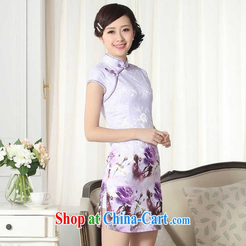Floor is still building new summer women jacquard cotton daily Chinese section of Sau-ying cheongsam beauty short cheongsam picture color 2 XL, floor is still building, shopping on the Internet