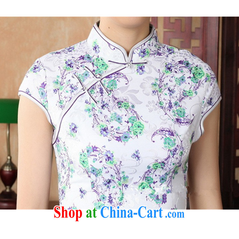 According to fuser summer stylish new ladies retro improved Chinese qipao, for a short-cut, cultivating Chinese cheongsam dress LGD/D 0229 # -A Blue on white 2 XL, fuser, and shopping on the Internet
