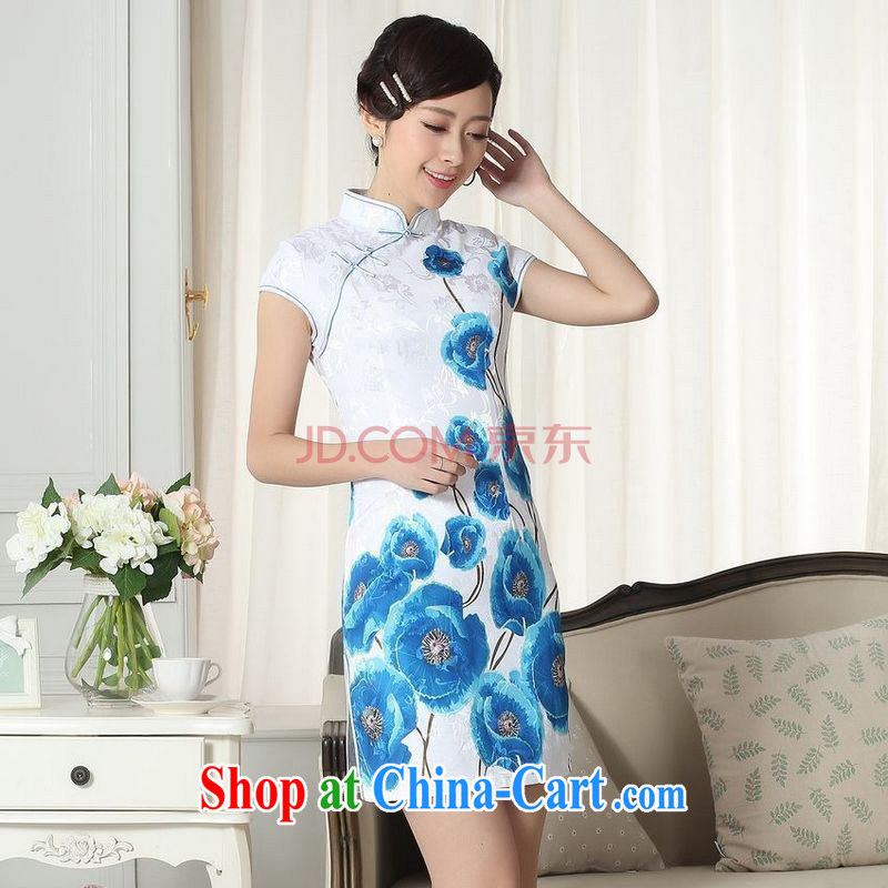 For Pont Sond Diana Lady stylish jacquard cotton cultivating short cheongsam dress new Chinese qipao gown picture color XXL