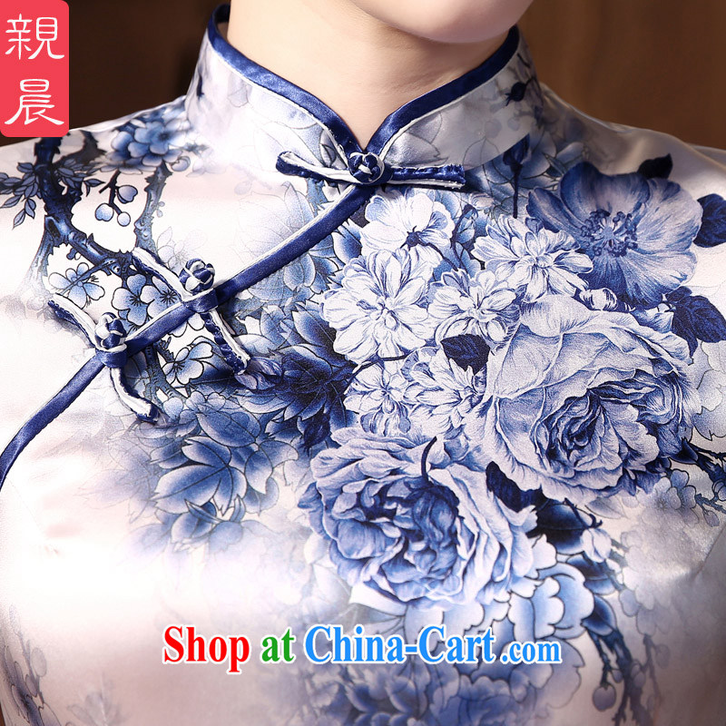pro-am 2015 new daily cheongsam dress spring and summer retro sauna silk Silk Cheongsam dress improved stylish blue Peony M, pro-am, and shopping on the Internet