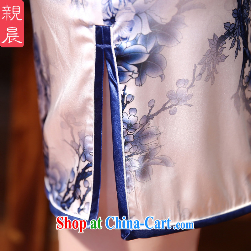 pro-am 2015 new daily cheongsam dress spring and summer retro sauna silk Silk Cheongsam dress improved stylish blue Peony M, pro-am, and shopping on the Internet