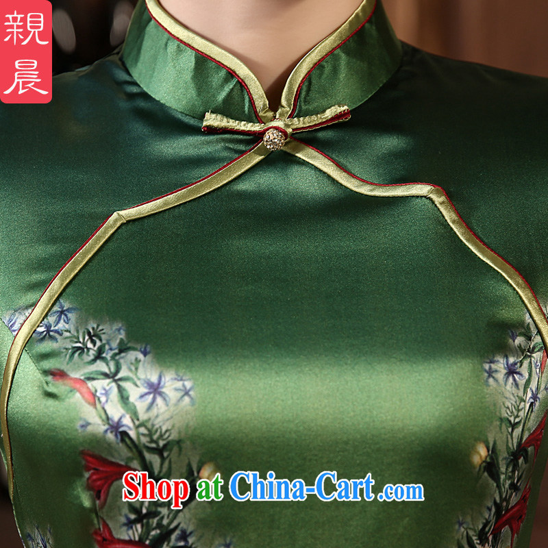 pro-am 2015 New Silk Cheongsam dress spring and summer with retro sauna silk, short-day cheongsam dress improved stylish green M, the pro-am, online shopping