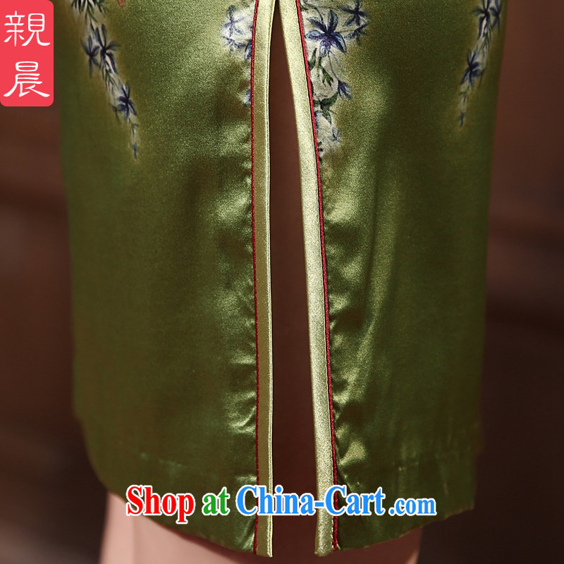 pro-am 2015 New Silk Cheongsam dress spring and summer with retro sauna silk, short-day cheongsam dress improved stylish green M, the pro-am, online shopping