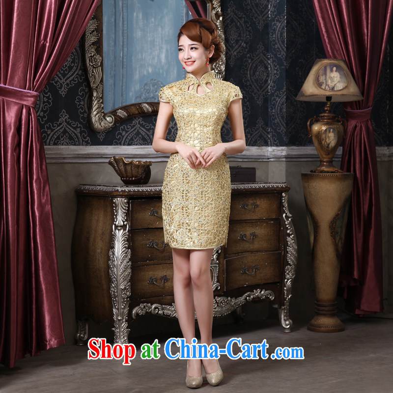 The china yarn 2015 new short dresses, gold lace, improved national wind night decoration, bridal toast dress gold made size is not returned, the China yarn, shopping on the Internet