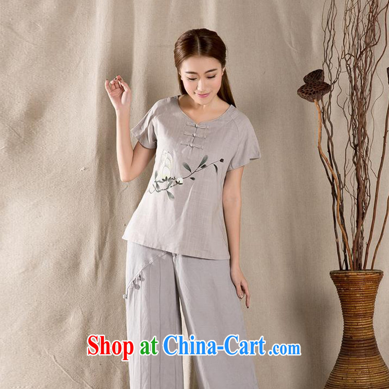 Yao Yi (YAOYI) 2015 summer new antique Chinese female improved fashion cheongsam shirt cotton Ms. Yau Ma Tei Chinese Z 1220 gray XXL, Yao Yi, shopping on the Internet
