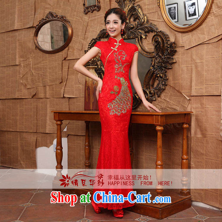 The china yarn bows service bridal dresses improved 2015 new wedding dress long stylish lace crowsfoot dress skirt Red Red golden made size final pictures, price, brand platters! Elections are good character, the national distribution, so why buy now enjoy more preferential! Health