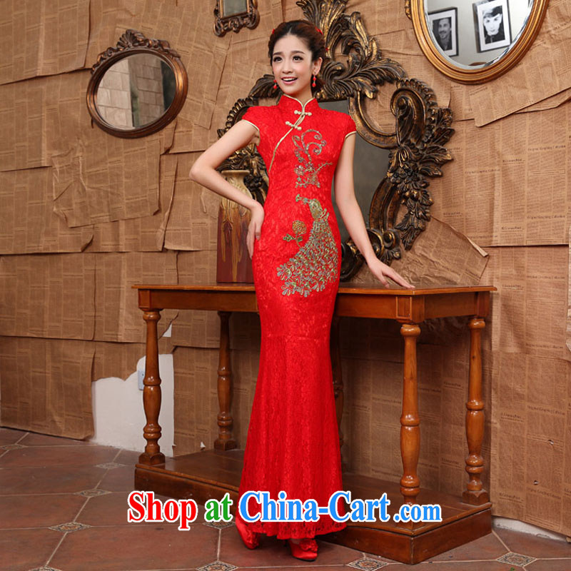 The china yarn bows service bridal dresses improved 2015 new wedding dress long stylish lace at Merlion dress skirt Red Red Gold take the size is not returned, the China yarn, shopping on the Internet